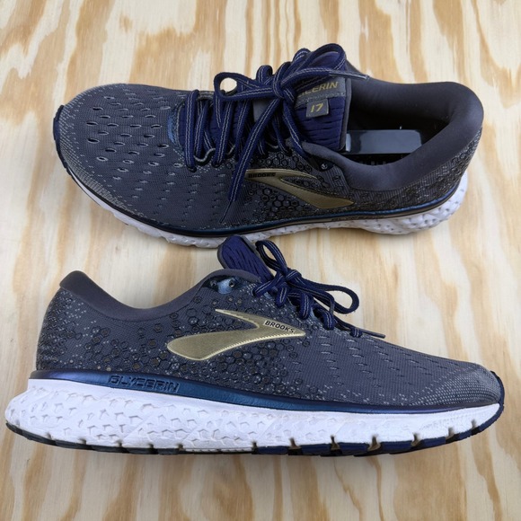 Brooks Shoes - Brooks Glycerin 17 Womens Running Shoes Gray Navy Gold 1102961D048 Size 8